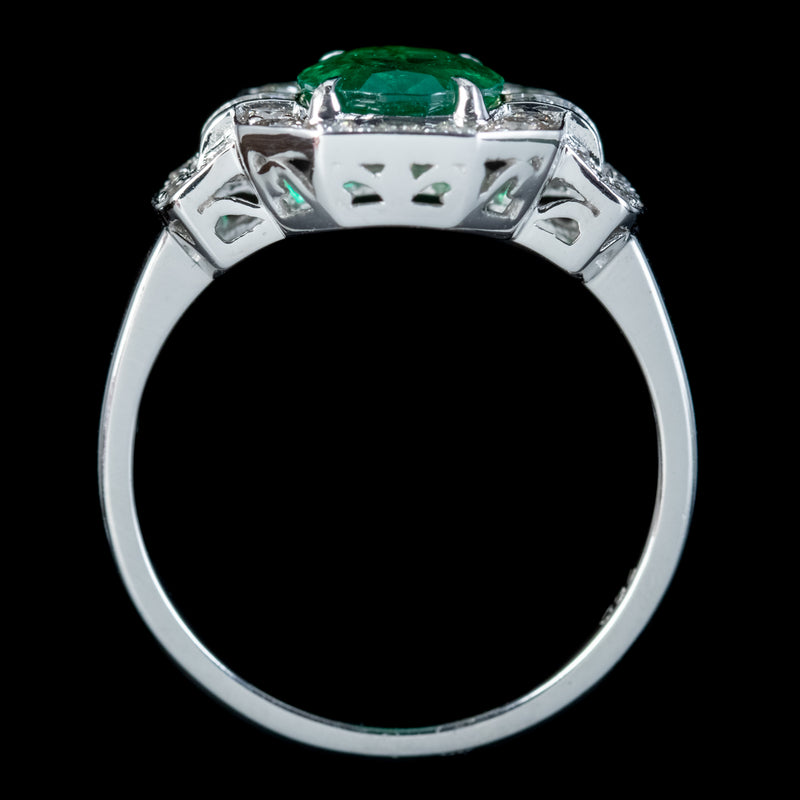 Art Deco Style Emerald Diamond Cluster Ring 1.80ct Emerald 