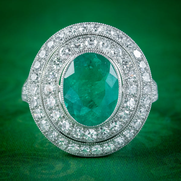 Art Deco Style Emerald Diamond Cocktail Ring 2.39ct Emerald 