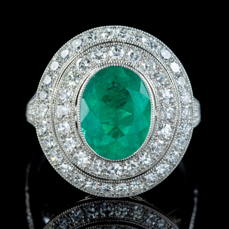 Art Deco Style Emerald Diamond Cocktail Ring 2.39ct Emerald 