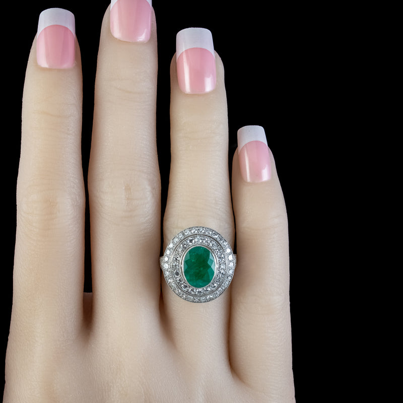 Art Deco Style Emerald Diamond Cocktail Ring 2.39ct Emerald 