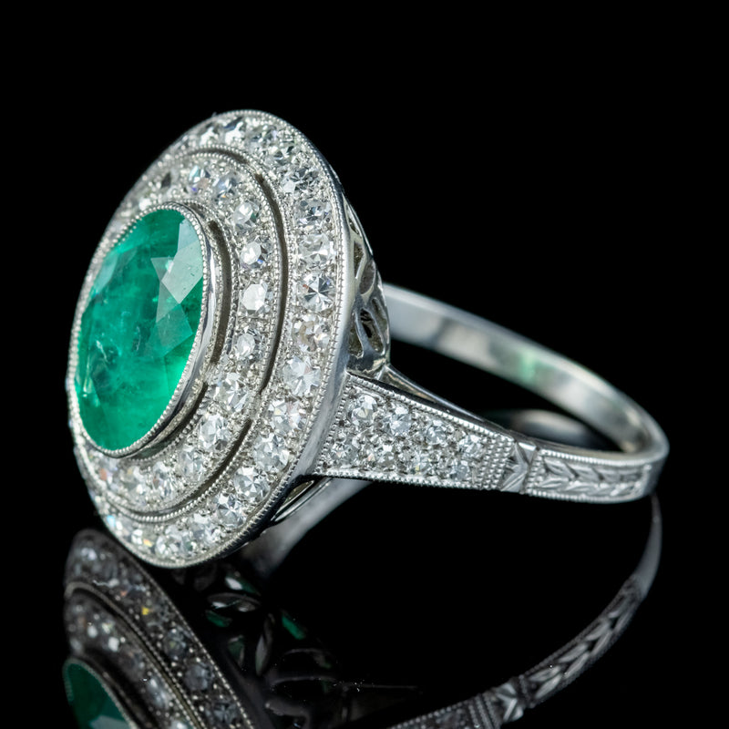 Art Deco Style Emerald Diamond Cocktail Ring 2.39ct Emerald 