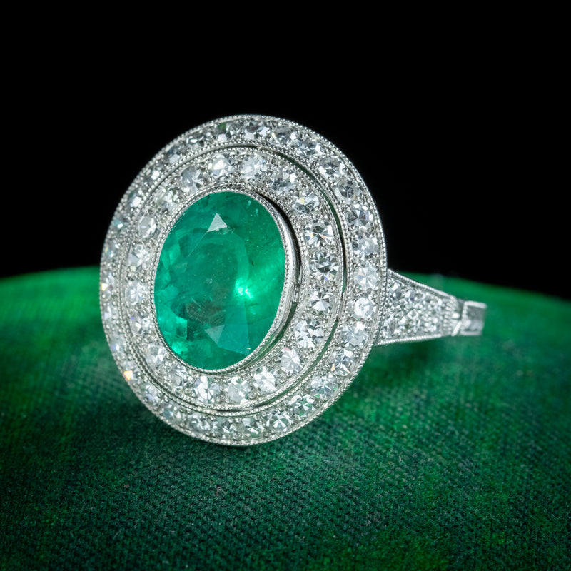 Art Deco Style Emerald Diamond Cocktail Ring 2.39ct Emerald 