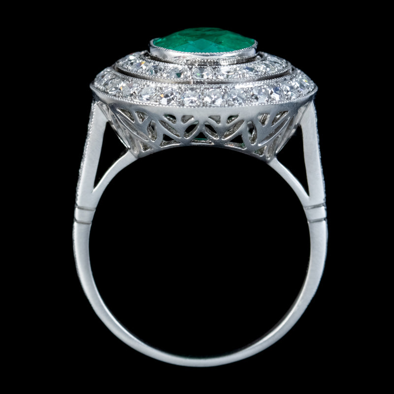 Art Deco Style Emerald Diamond Cocktail Ring 2.39ct Emerald 