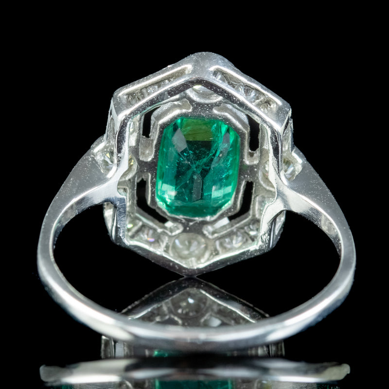 Art Deco Style Emerald Diamond Ring 1.20ct Emerald 
