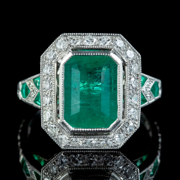 Art Deco Style Emerald Diamond Ring 2.25ct Of Emerald