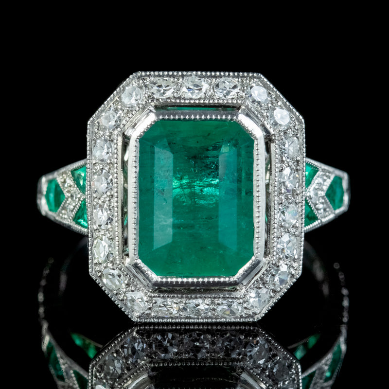 Art Deco Style Emerald Diamond Ring 2.25ct Of Emerald