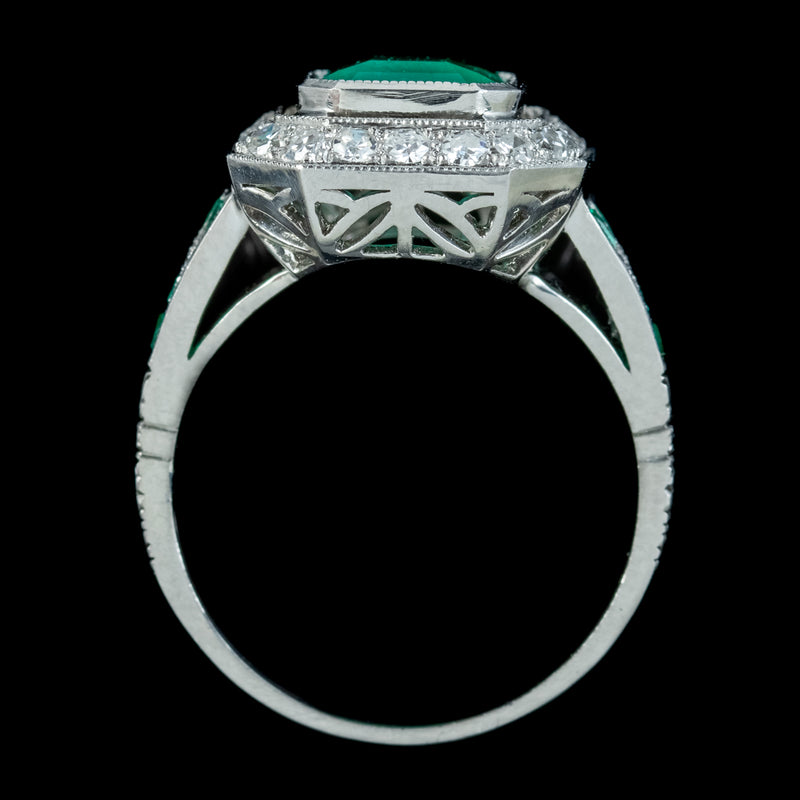 Art Deco Style Emerald Diamond Ring 2.25ct Of Emerald