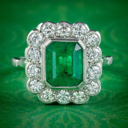 Art Deco Style Emerald Diamond Ring 2.55ct Emerald 