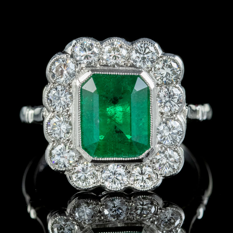 Art Deco Style Emerald Diamond Ring 2.55Ct Emerald – Antique Jewellery ...