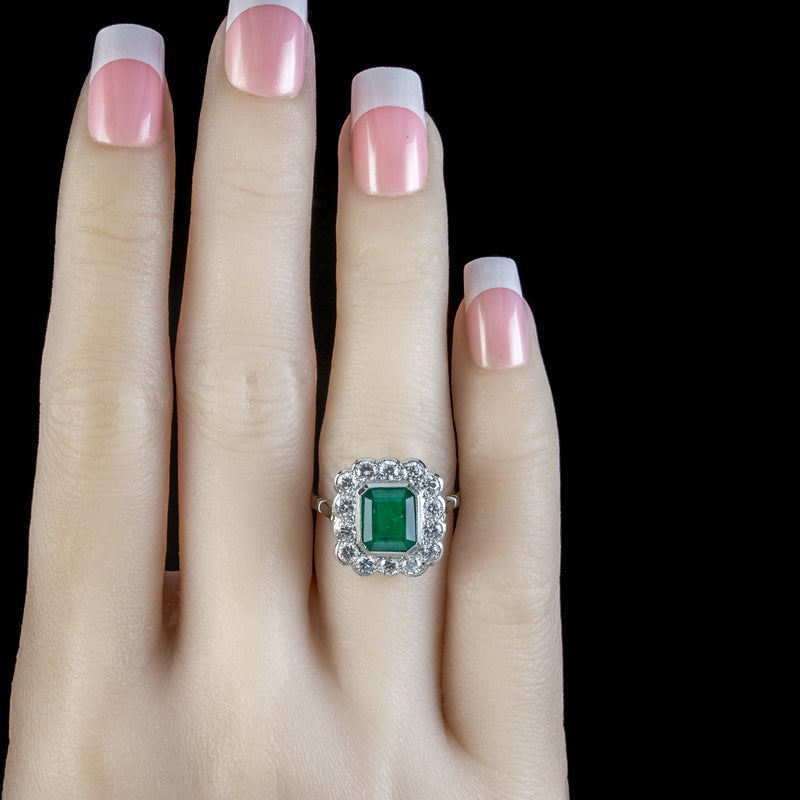 Art Deco Style Emerald Diamond Ring 2.55ct Emerald 