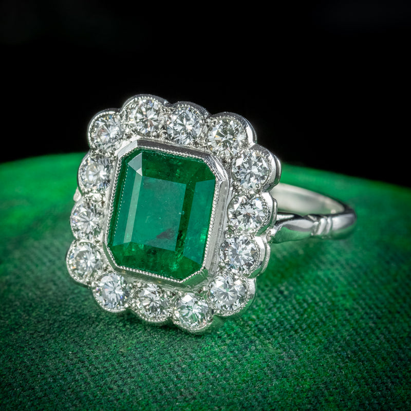 Art Deco Style Emerald Diamond Ring 2.55ct Emerald 