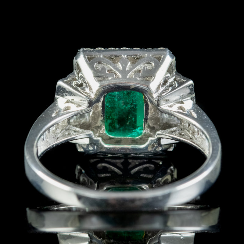 Art Deco Style Emerald Diamond Ring 3.5ct Emerald 