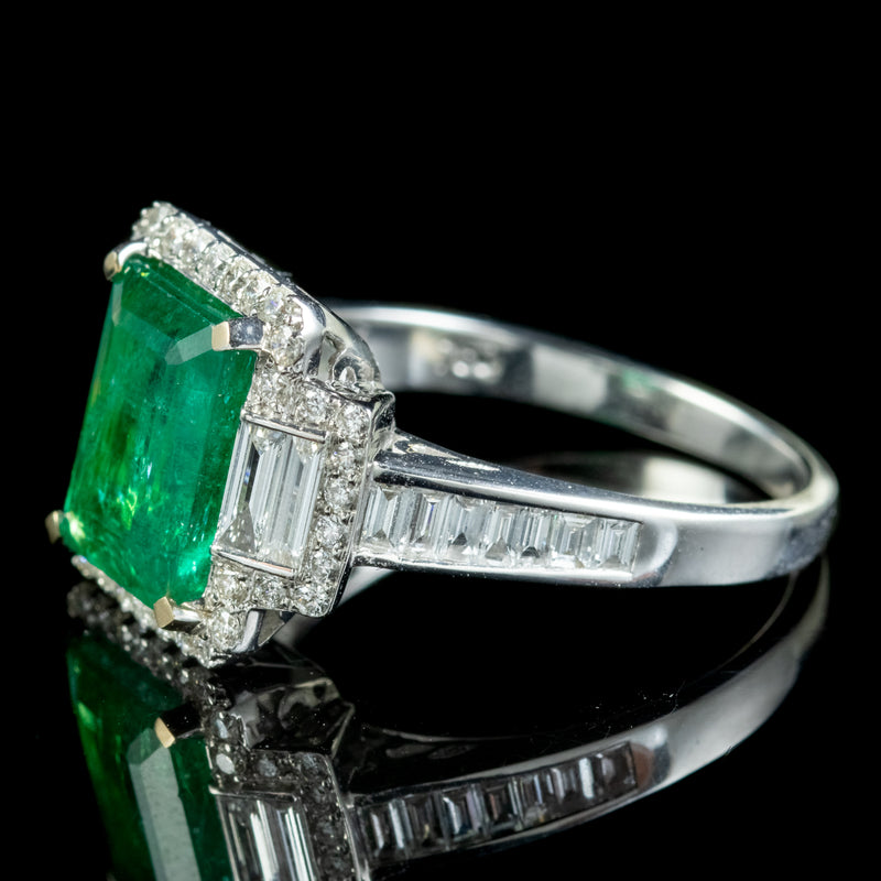 Art Deco Style Emerald Diamond Ring 3.5ct Emerald 