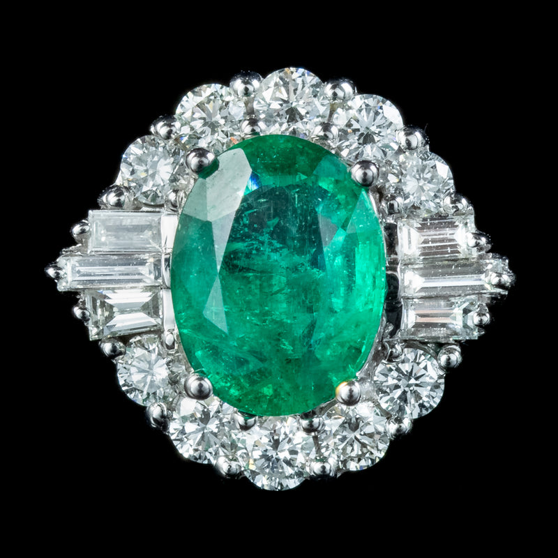 Art Deco Style Emerald Diamond Stud Earrings 18ct Gold