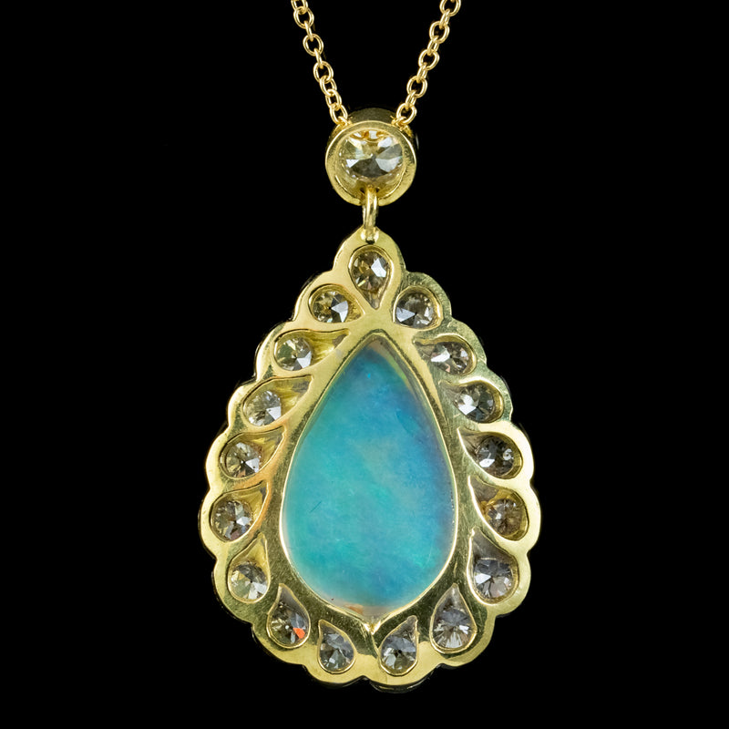 Art Deco Style Opal Diamond Pendant Necklace 18ct Gold 8ct Opal 