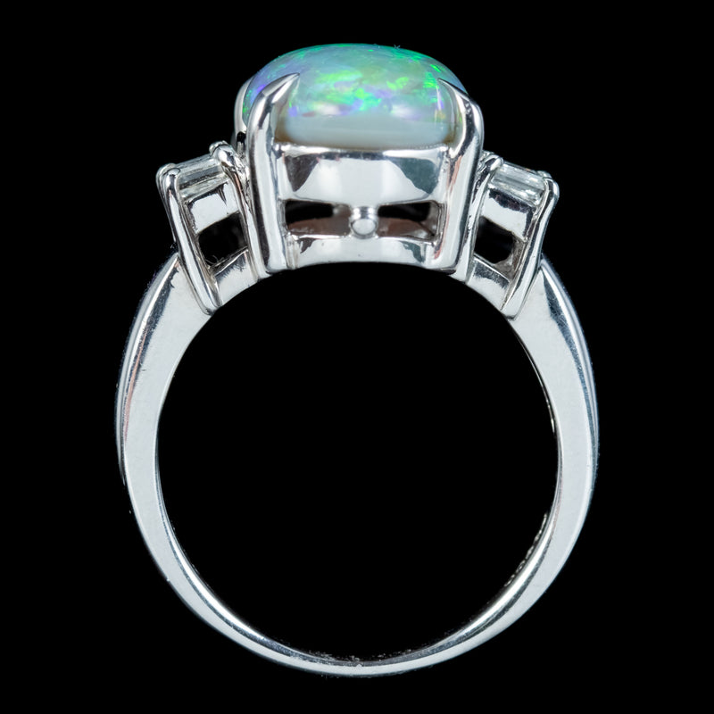 Art Deco Style Opal Diamond Trilogy Ring 4.64ct Natural Opal 