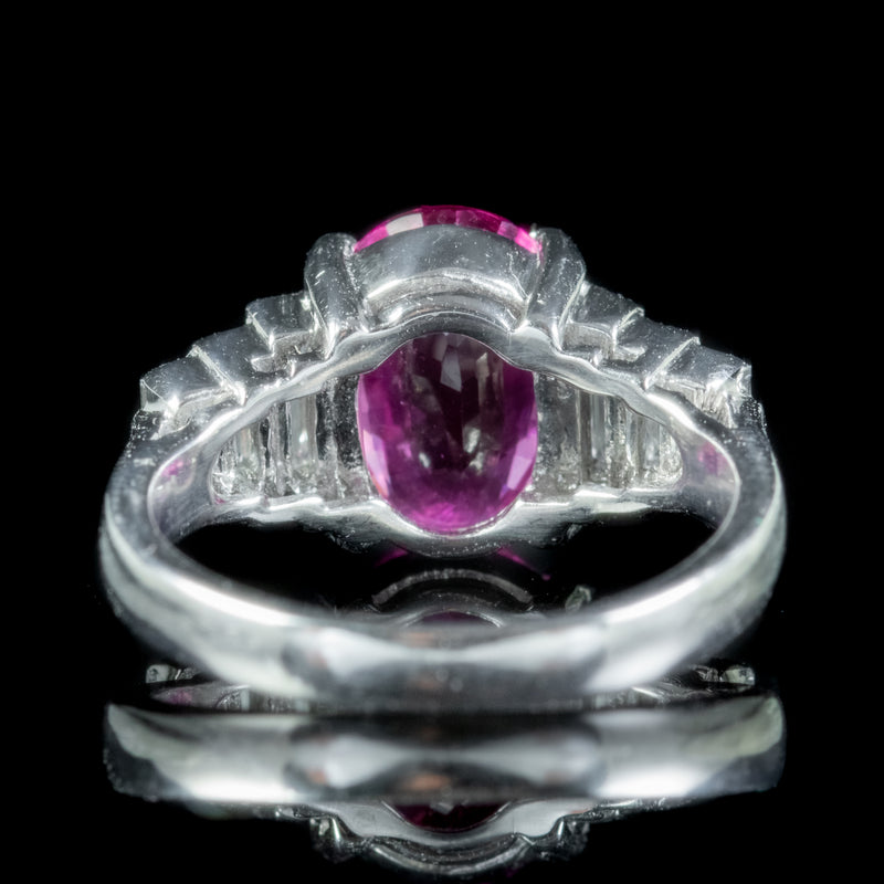 Art Deco Style Pink Sapphire Diamond Ring 2.20ct Sapphire With Cert