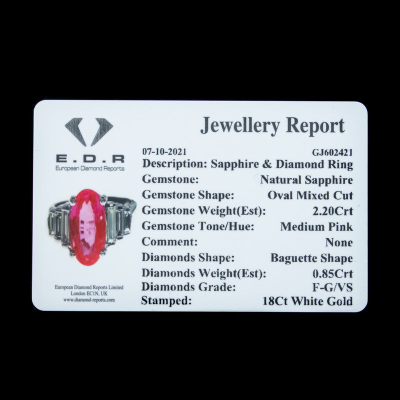 Art Deco Style Pink Sapphire Diamond Ring 2.20Ct Sapphire With Cert Antique Jewellery Online