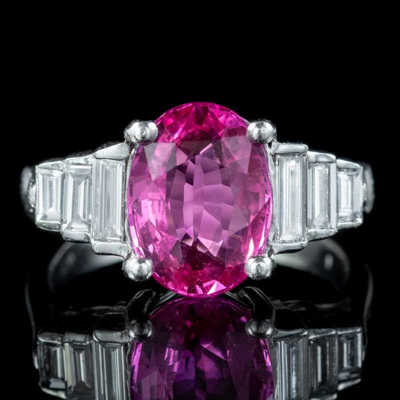 Art Deco Style Pink Sapphire Diamond Ring 2.20ct Sapphire With Cert