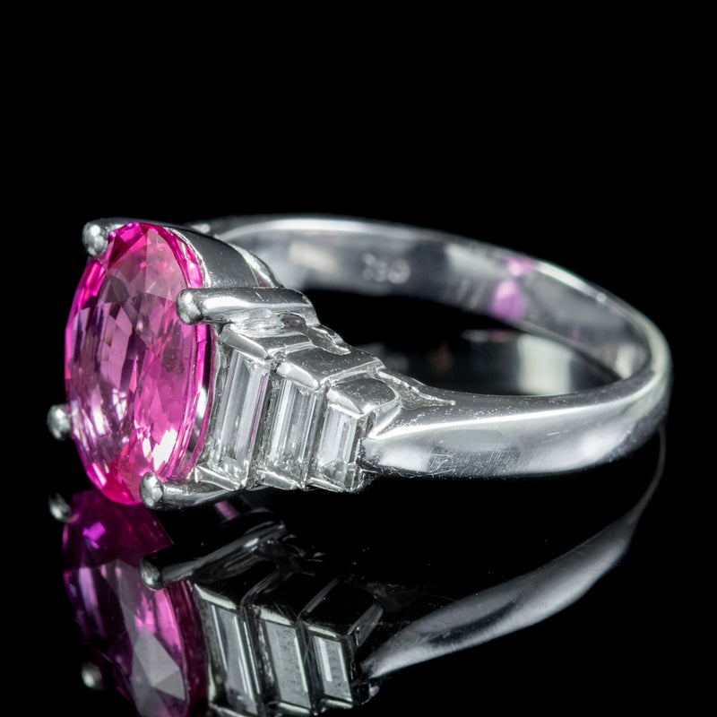 Art Deco Style Pink Sapphire Diamond Ring 2.20ct Sapphire With Cert