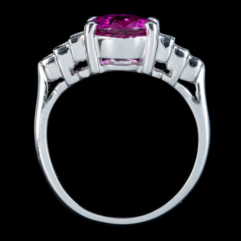 Art Deco Style Pink Sapphire Diamond Ring 2.20ct Sapphire With Cert