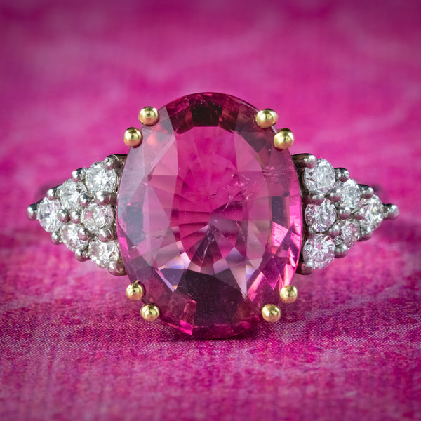 Art Deco Style Pink Tourmaline Diamond Ring 5ct Tourmaline