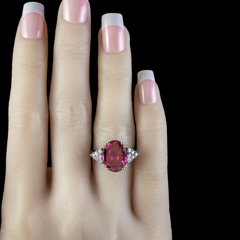 Art Deco Style Pink Tourmaline Diamond Ring 5ct Tourmaline