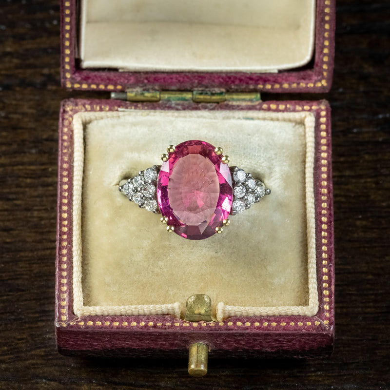 Art Deco Style Pink Tourmaline Diamond Ring 5ct Tourmaline