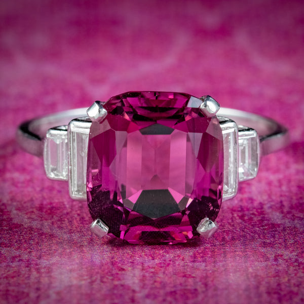 Art Deco Style Pink Tourmaline Diamond Ring 6ct Tourmaline 