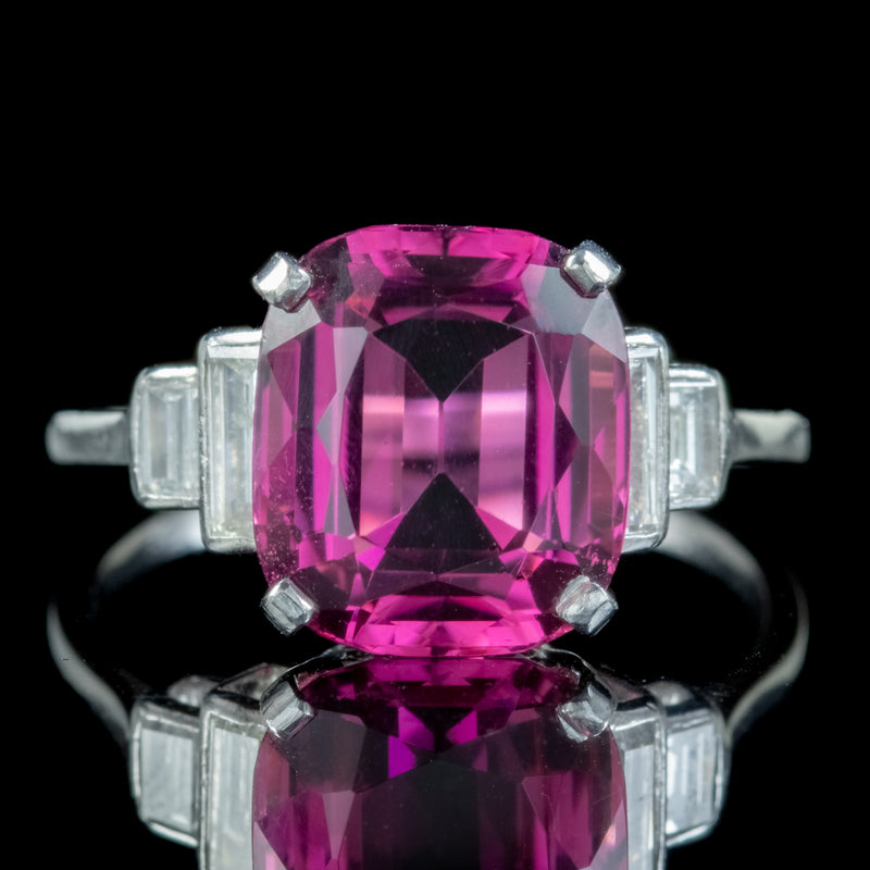Art Deco Style Pink Tourmaline Diamond Ring 6ct Tourmaline 
