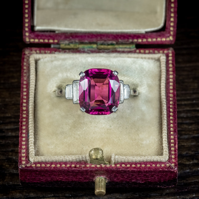 Art Deco Style Pink Tourmaline Diamond Ring 6ct Tourmaline 