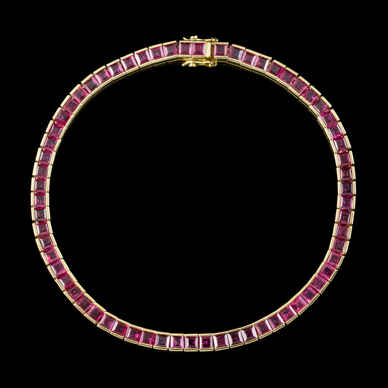 Art Deco Style Ruby Tennis Bracelet 18ct Gold 6.5ct Total
