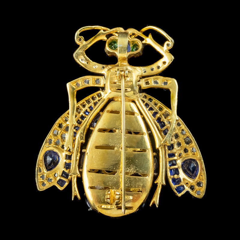 Art Deco Style Sapphire Diamond Bee Brooch 5.2ct Of Sapphire