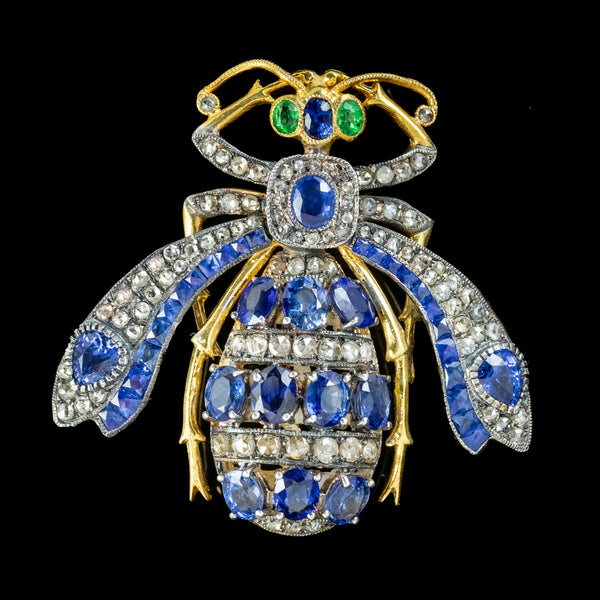 Art Deco Style Sapphire Diamond Bee Brooch 5.2ct Of Sapphire