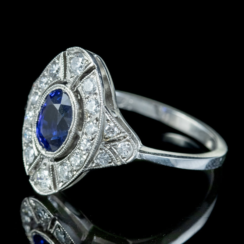 Art Deco Style Sapphire Diamond Cluster Ring 0.80ct Sapphire