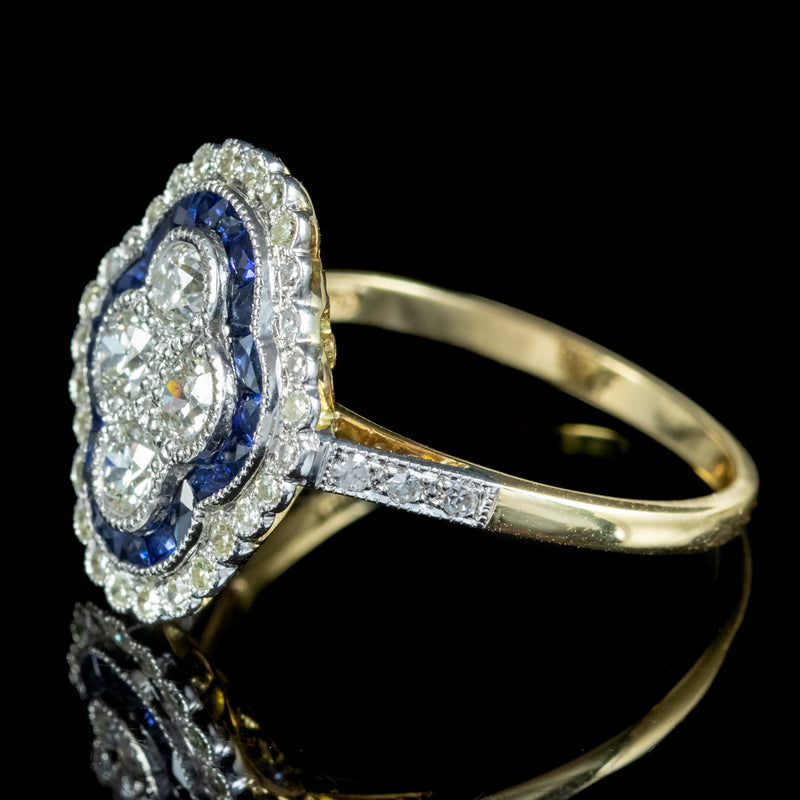 Art Deco Style Sapphire Diamond Cluster Ring 1.30ct Of Diamond
