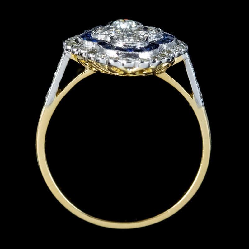 Art Deco Style Sapphire Diamond Cluster Ring 1.30ct Of Diamond