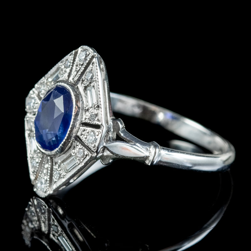 Art Deco Style Sapphire Diamond Cluster Ring 1ct Sapphire