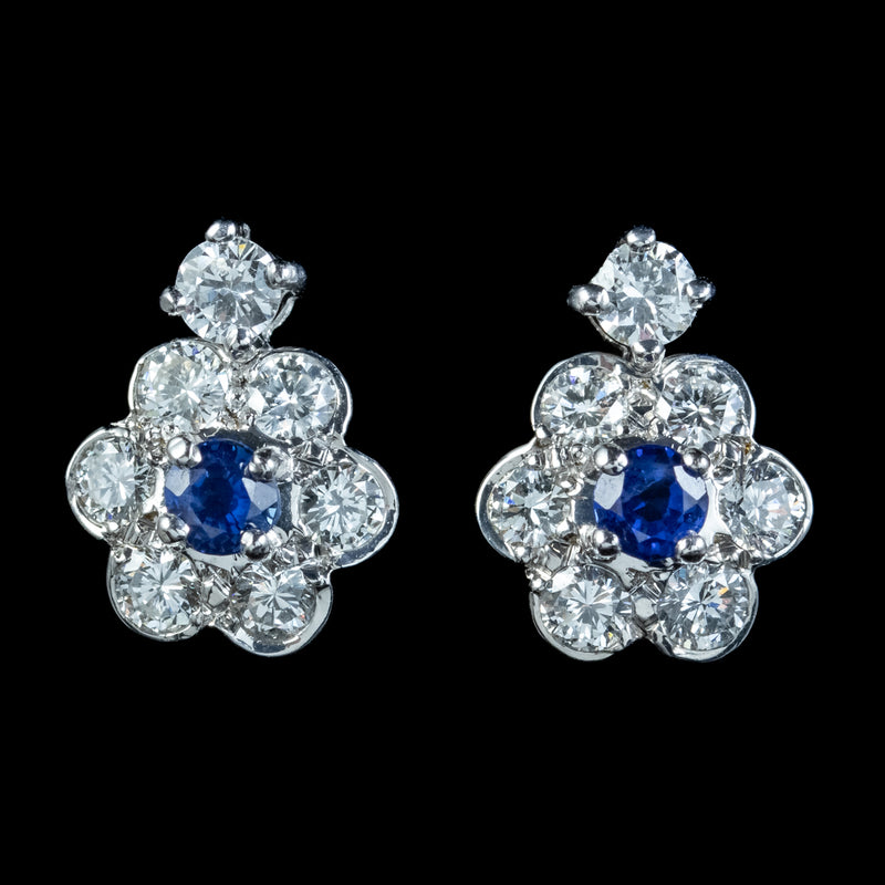 Art Deco Style Sapphire Diamond Daisy Stud Earrings 18ct Gold