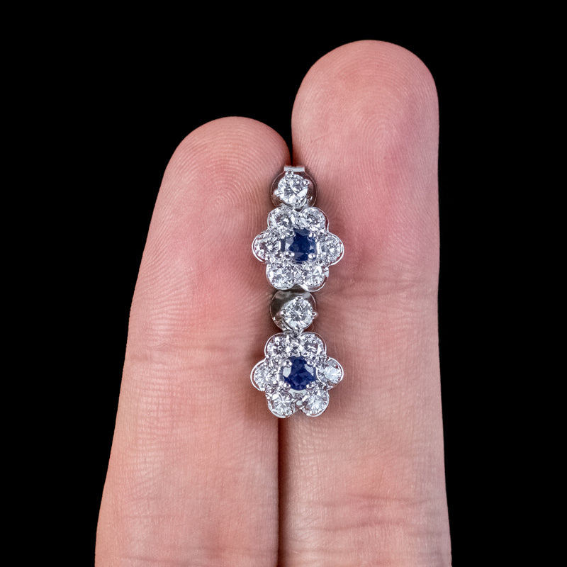 Art Deco Style Sapphire Diamond Daisy Stud Earrings 18ct Gold