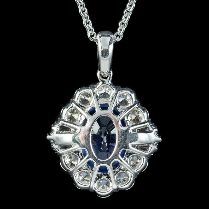 Art Deco Style Sapphire Diamond Pendant Necklace 4.39Ct