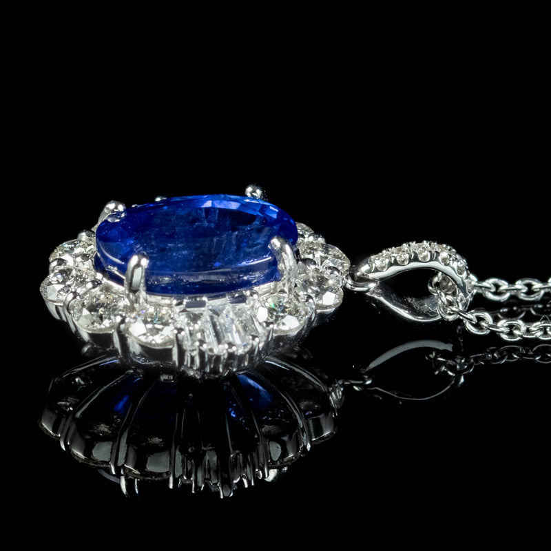 Art Deco Style Sapphire Diamond Pendant Necklace 4.39ct Sapphire 18ct Gold 