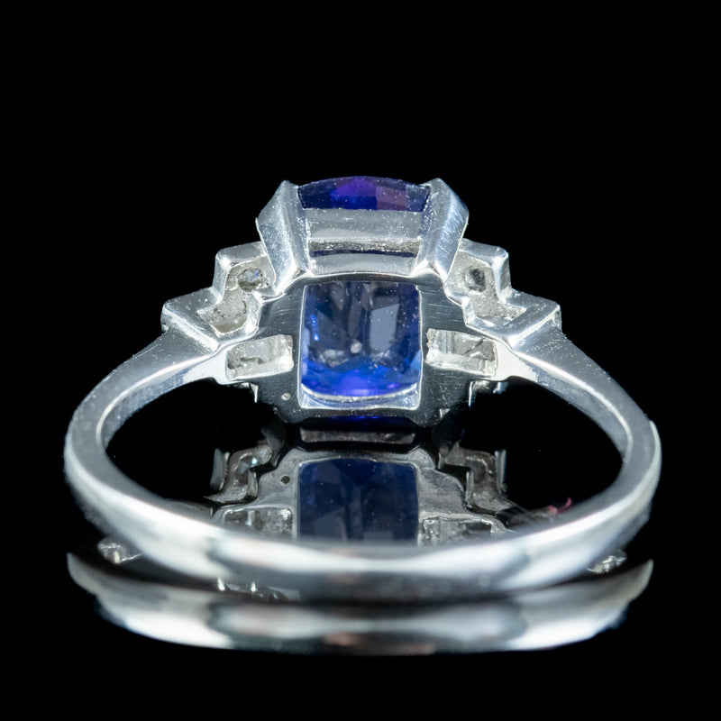 Art Deco Style Sapphire Diamond Ring 1.70ct Blue Sapphire