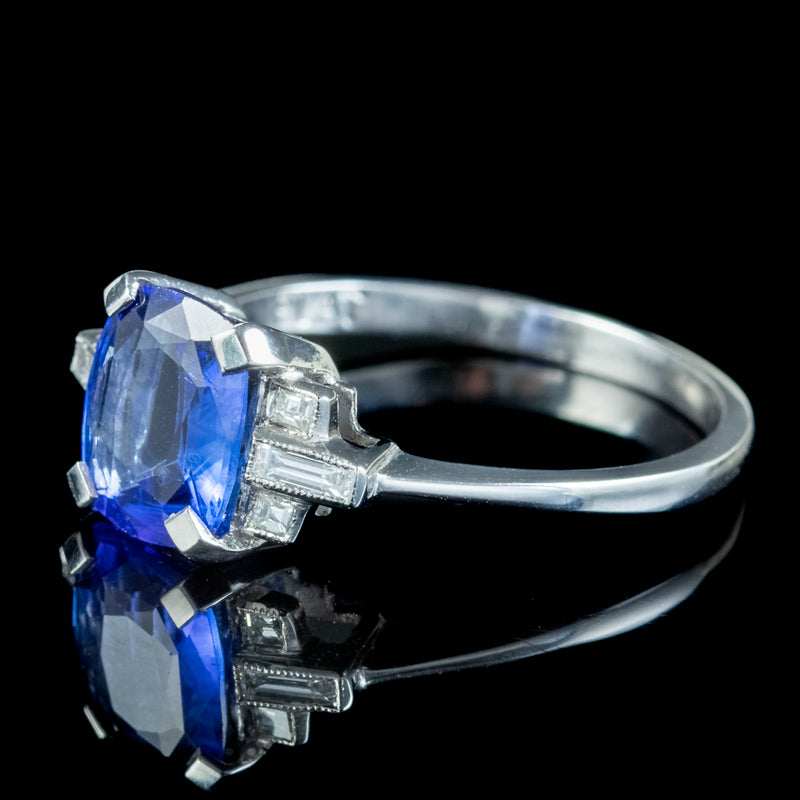 Art Deco Style Sapphire Diamond Ring 1.70ct Blue Sapphire