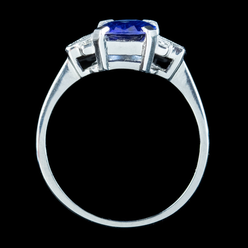 Art Deco Style Sapphire Diamond Ring 1.70ct Blue Sapphire