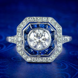Art Deco Style Sapphire Diamond Target Cluster Ring 1.50ct Of Diamond