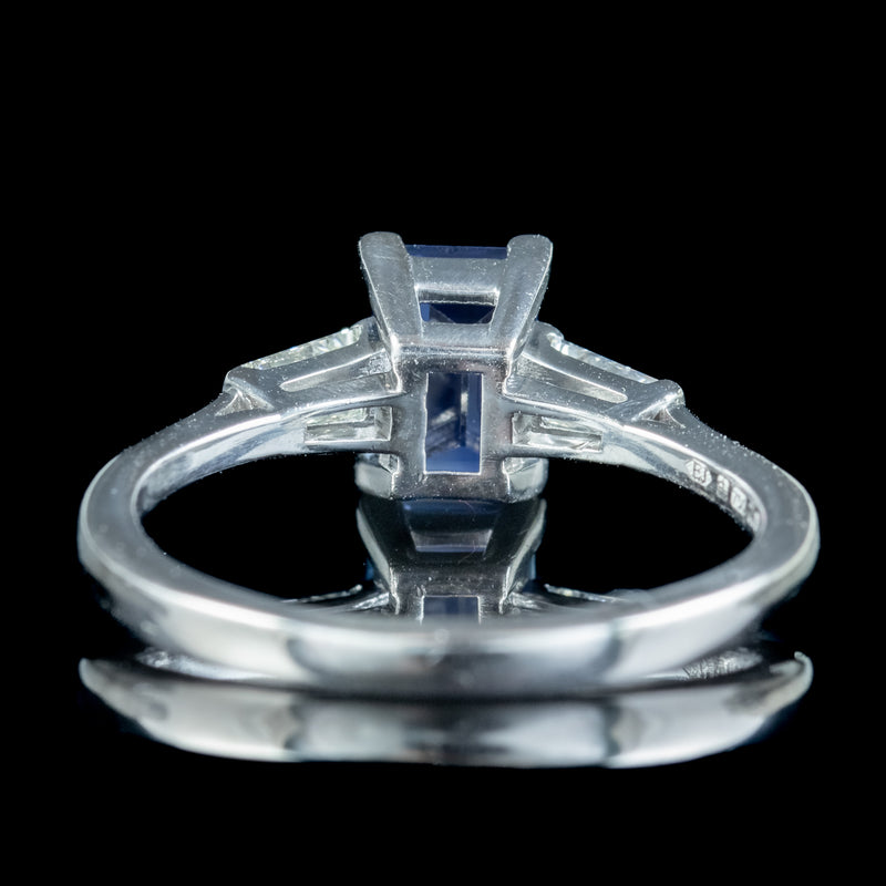 Art Deco Style Sapphire Diamond Trilogy Ring 1.5ct Sapphire