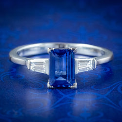 Art Deco Style Sapphire Diamond Trilogy Ring 1.5ct Sapphire
