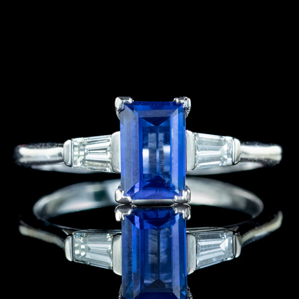 Art Deco Style Sapphire Diamond Trilogy Ring 1.5ct Sapphire