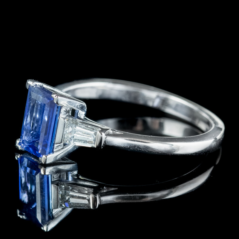 Art Deco Style Sapphire Diamond Trilogy Ring 1.5ct Sapphire
